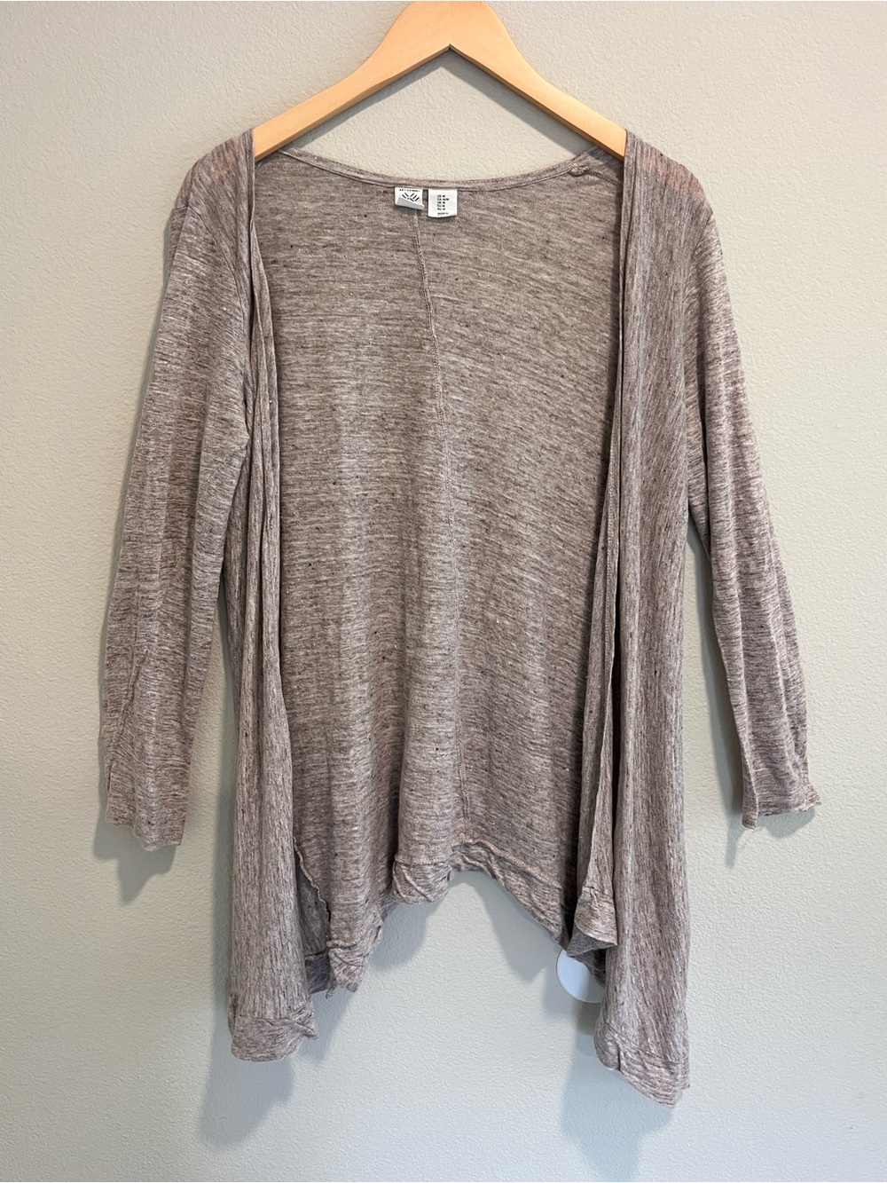 Artisan Ny 100% Linen Heathered Taupe Open-Front Women's Cardigan Lightweight